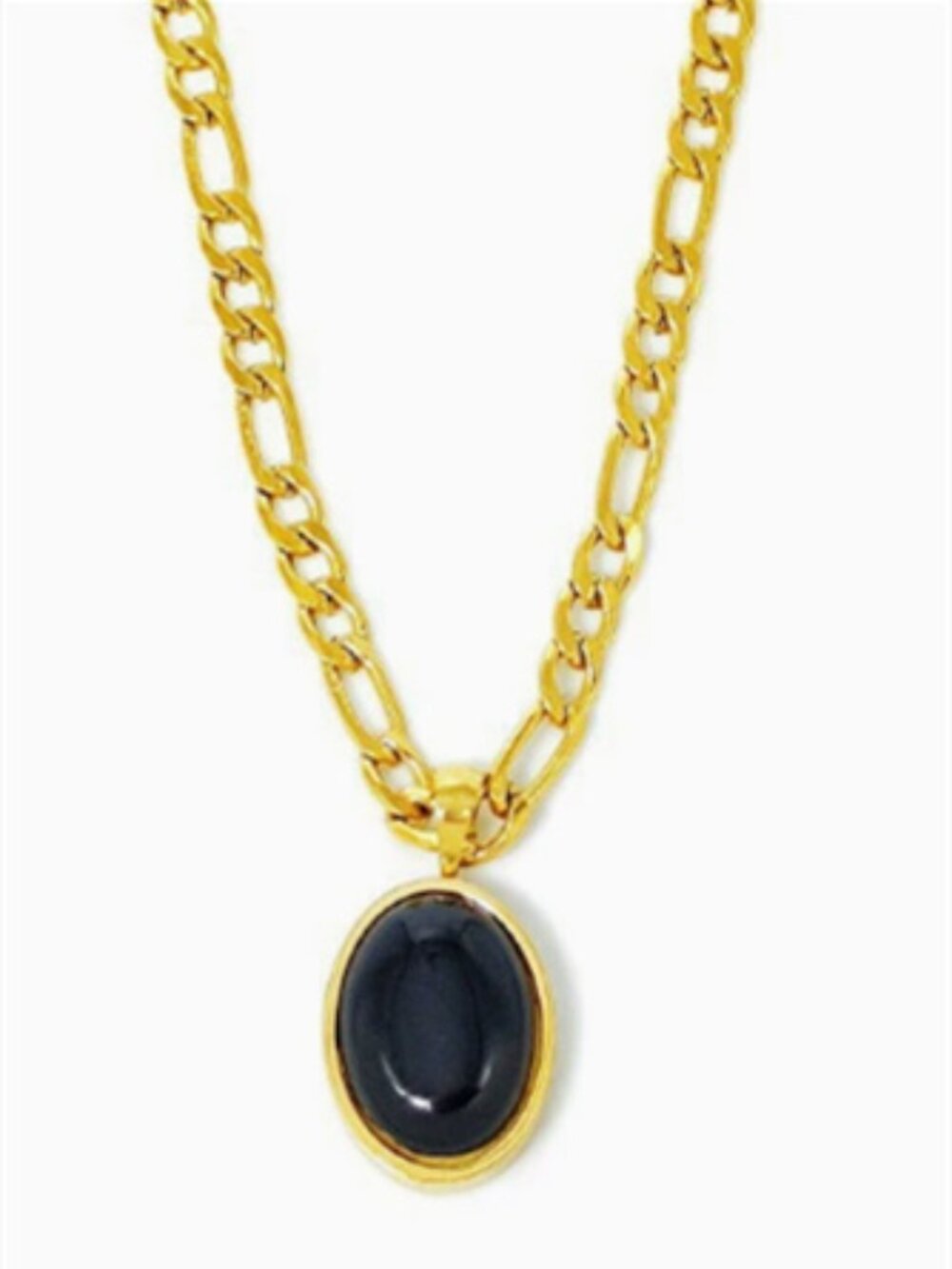 Gold‑Plated Simple Black Round Pendant Dainty Everyday Necklace